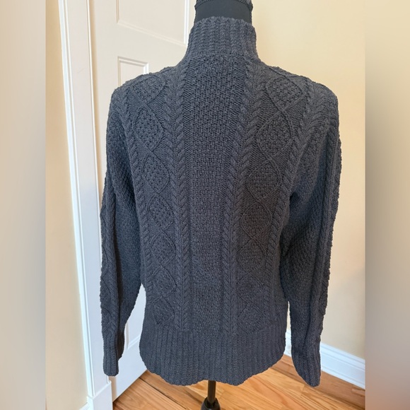 LL Bean Signature Fisherman Cardigan Cable Sweater Gray Women’s Sz L Reg 507594 - Picture 3 of 13